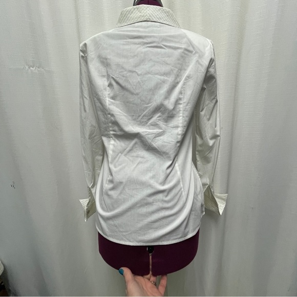 White stylish, unique button up coloured ribbed folds blouse, long sleeve - Picture 15 of 16